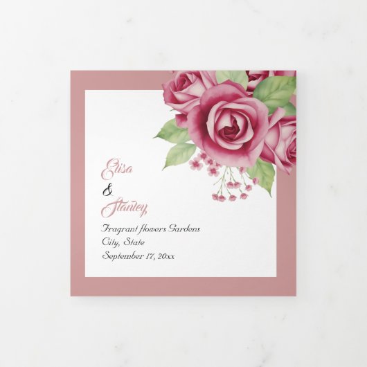 ほこりっぽいピンク色のバラ結婚の花の写真 三つ折りプログラム (カバー)