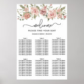 ほこりっぽいピンク色のバラ結婚の6テーブルの座席表 ポスター (正面)