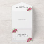 ほこりっぽいピンク色のバラ花のフローラ オールインワン招待状 (外側)