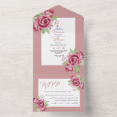 ほこりっぽいピンク色のバラ花のフローラ オールインワン招待状 (内側)