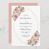 ほこりっぽいピンク色のフローラジオメト結婚リ 招待状 (正面/裏面)