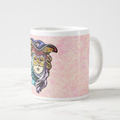 ほこりっぽいピンク色のブロケード模様の仮装マスク ジャンボコーヒーマグカップ (正面右)