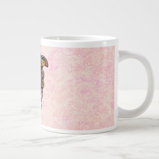 ほこりっぽいピンク色のブロケード模様の仮装マスク ジャンボコーヒーマグカップ (右)