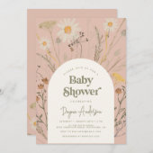 ほこりっぽいピンク色のワイルドフラワーベイビーシャワー招待状 招待状 (正面/裏面)