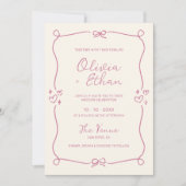 ほこりっぽいピンク色の手描き結婚の 招待状 (正面)