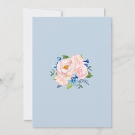 ほこりっぽいピンク色の水色フローラ結婚金ゴールド 招待状 (裏面)