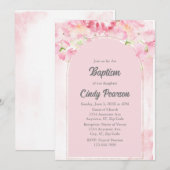 ほこりっぽいピンク色の洗礼の招待 招待状 (正面/裏面)