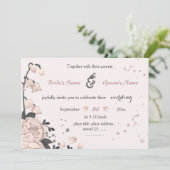 ほこりっぽいピンク色の濃い灰色の花は素晴ら結婚しい 招待状 (スタンド正面)