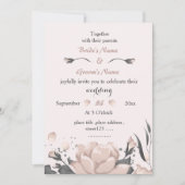 ほこりっぽいピンク色の濃い灰色の花は素晴ら結婚しい 招待状 (正面)