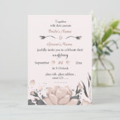 ほこりっぽいピンク色の濃い灰色の花は素晴ら結婚しい 招待状 (スタンド正面)