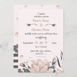 ほこりっぽいピンク色の濃い灰色の花は素晴ら結婚しい 招待状