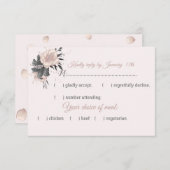 ほこりっぽいピンク色の灰色の花と花弁の食事の選択 出欠カード (正面/裏面)