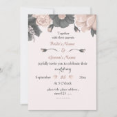 ほこりっぽいピンク色の灰色の花は素晴結婚らしい 招待状 (正面)