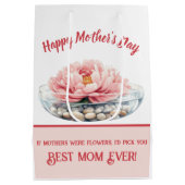 ほこりっぽいピンク色の牡丹の母の日 ミディアムペーパーバッグ (裏面)