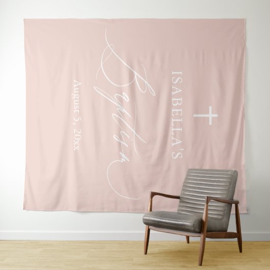 ほこりっぽいピンク色の白いクロスガールのバプテスマ写真の背景 タペストリー (インサイチュ(横))