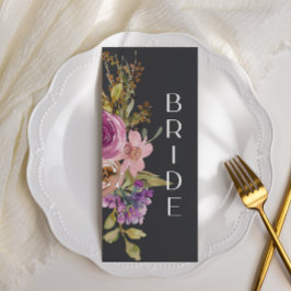 ほこりっぽいピンク色の紫のフローラの結婚椅子のサイン メニュー