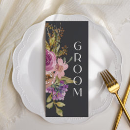 ほこりっぽいピンク色の紫のフローラの結婚椅子のサイン メニュー