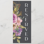 ほこりっぽいピンク色の紫のフローラの結婚椅子のサイン メニュー (裏面)