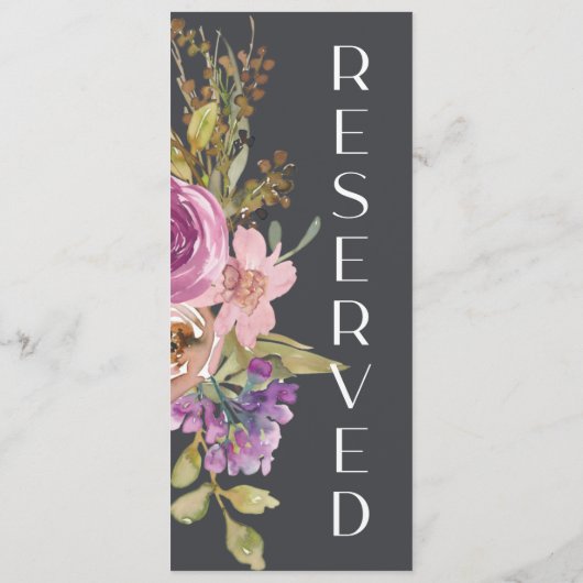 ほこりっぽいピンク色の紫のフローラの結婚椅子のサイン メニュー (裏面)