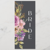 ほこりっぽいピンク色の紫のフローラの結婚椅子のサイン メニュー (裏面)