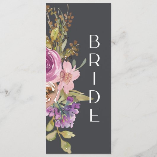 ほこりっぽいピンク色の紫のフローラの結婚椅子のサイン メニュー (裏面)