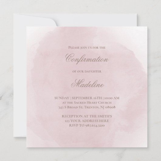 ほこりっぽいピンク色の聖十字の確認 招待状 (裏面)