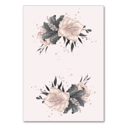 ほこりっぽいピンク色の花のグリッター表 テーブルナンバー (裏面)