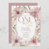 ほこりっぽいピンク色の花は彼女は優れた誕生日ではない 招待状 (正面/裏面)