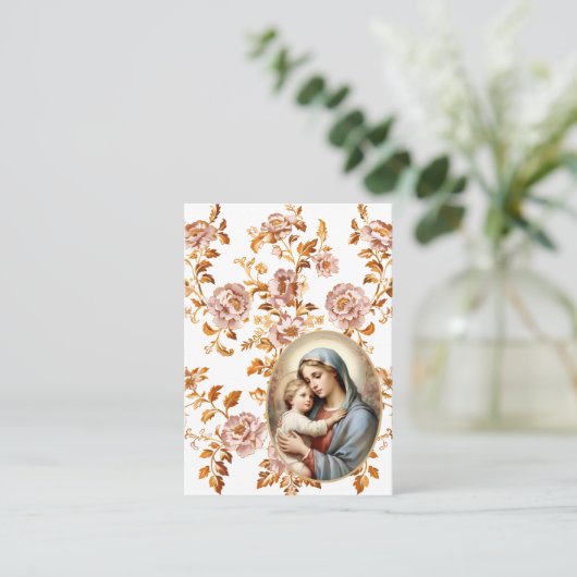 ほこりっぽいピンク色の花カトリック記念祈りの言葉カード プレイスカード (スタンド正面)