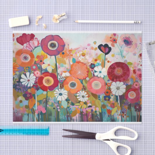 ほこりっぽいピンク色の花絵画抽象芸術の切り離し 薄葉紙 (クラフト)