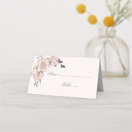 ほこりっぽいピンク色の花葉黒&花びら プレイスカード