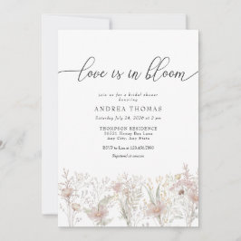 ほこりっぽいピンク色の花 |水彩ブライダルシャワー 招待状
