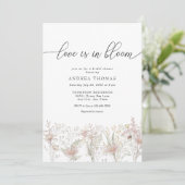 ほこりっぽいピンク色の花 |水彩ブライダルシャワー 招待状 (スタンド正面)