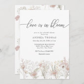 ほこりっぽいピンク色の花 |水彩ブライダルシャワー 招待状 (正面/裏面)