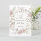 ほこりっぽいピンク色の花 |水彩ブライダルシャワー 招待状 (スタンド正面)