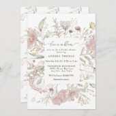 ほこりっぽいピンク色の花 |水彩ブライダルシャワー 招待状 (正面/裏面)