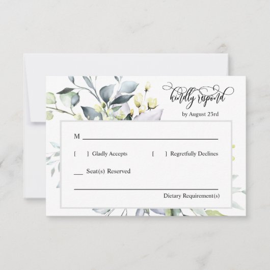 ほこりっぽいピンク色の離れ緑の応答アドレス 出欠カード (正面)