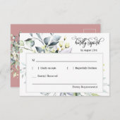 ほこりっぽいピンク色の離れ緑の応答アドレス 出欠カード (正面/裏面)