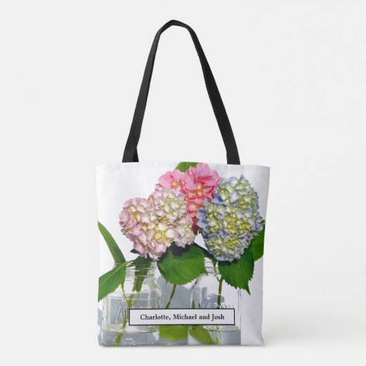 ほこりっぽいピンク色の黄色い緑のフローラアジサイ トートバッグ (裏面)