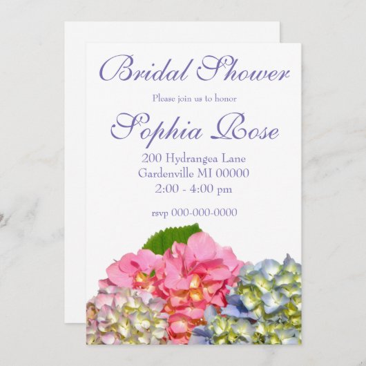 ほこりっぽいピンク色の黄色い緑のフローラアジサイ 招待状 (正面/裏面)