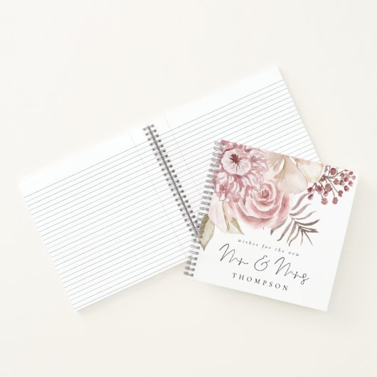ほこりっぽいピンク花模様の新しいミセス結婚ズのゲストブック ノートブック (内部)