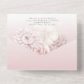 ほこりっぽいピンク花模様ほこりっぽいバラ名アドレス結婚ズ オールインワン招待状 (裏面)