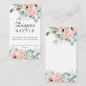 ほこりっぽいピンク赤面フローラベビーシャワーおむつラッフル エンクロージャーカード (正面/裏面)