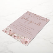 ほこりっぽいピンク赤面ベビー散水シャワーバラ金ゴールド 箔招待状 (回転した状態)