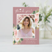ほこりっぽいピンク赤面卒業写真 サンキューカード (スタンド正面)