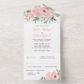 ほこりっぽいピンク赤面水彩バラ結婚ズ オールインワン招待状 (内側)