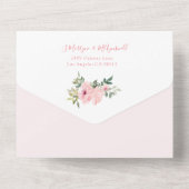 ほこりっぽいピンク赤面水彩バラ結婚ズ オールインワン招待状 (裏面)
