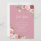 ほこりっぽいピンク赤面花スウィート16招待状 招待状 (正面)