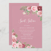 ほこりっぽいピンク赤面花スウィート16招待状 招待状 (正面/裏面)