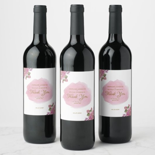 ほこりっぽいピンク金ゴールドエレガントモダンタイポグラフィ結婚s ワインラベル (ボトル)